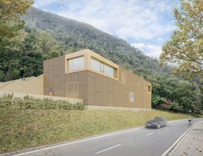 Render vista strada stazione di captazione e potabilizzazione a lago (Fonte: © Orsi e Associati, Bellinzona)